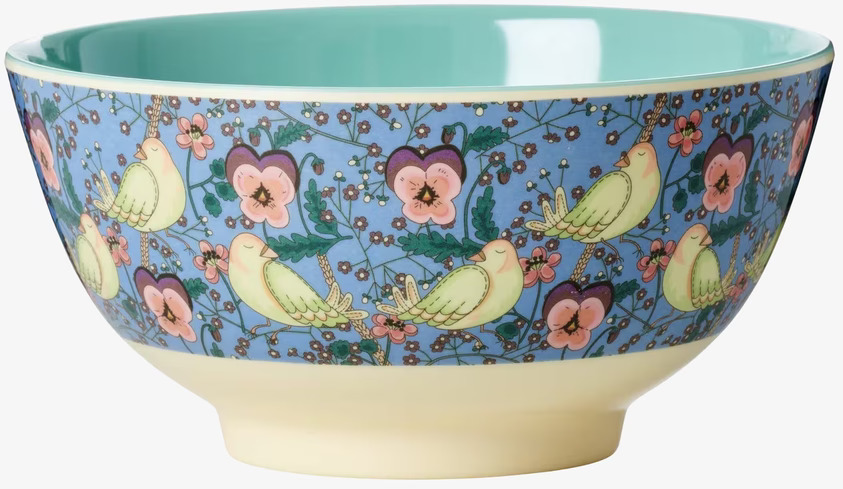 Skål Bird & Pansy Print från Rice med fåglar och penséer