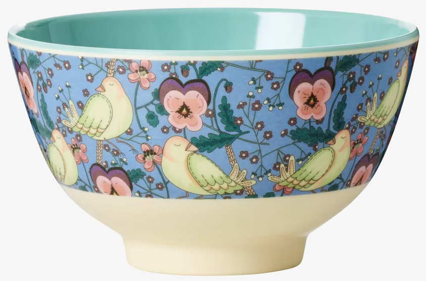 Liten Skål Bird & Pansy Print från Rice med färgglatt tryck