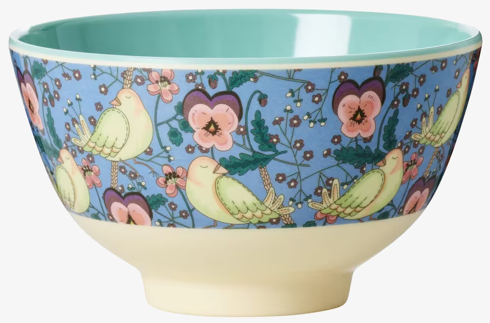 Liten Skål Bird & Pansy Print från Rice med färgglatt tryck