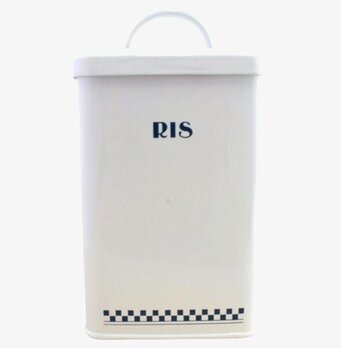 Bild av stilren plåtburk för ris i klassisk design