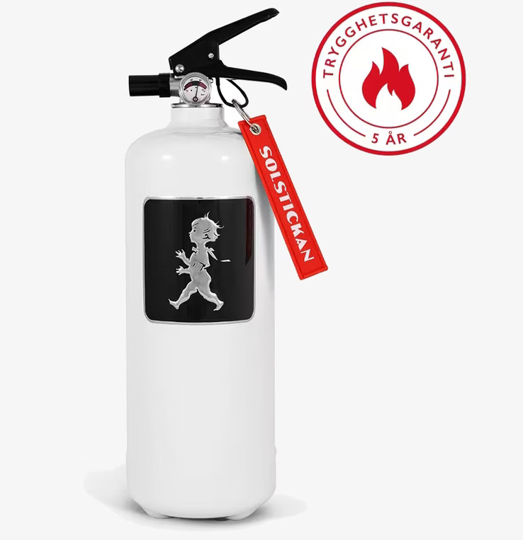 Brandsläckare 2kg Vit Med Svart Emblem från Solstickan