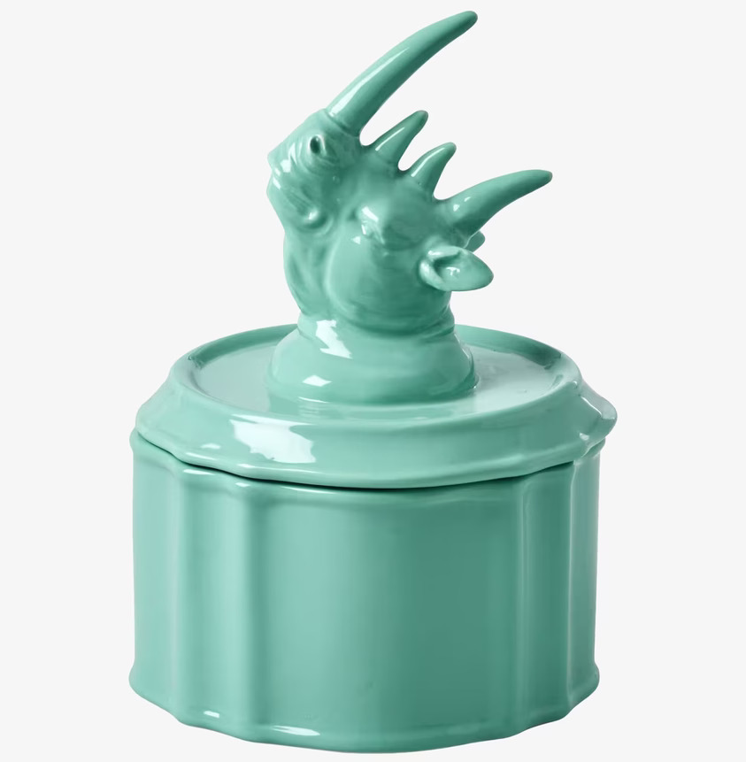 Porslinsask Noshörning från Rice i mintgrön färg