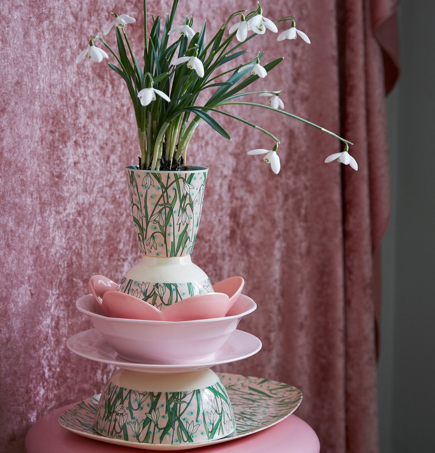 Liten Skål Snowdrop Print från Rice med snödroppsmönster