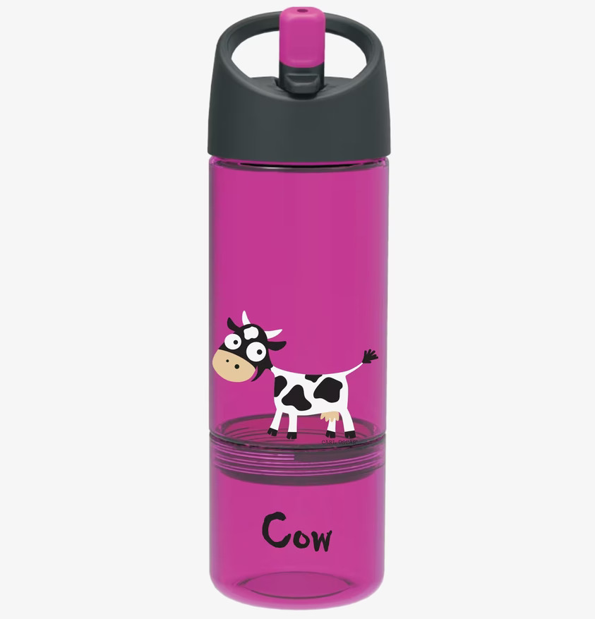 Barnflaska 2 in 1 Cerise från Carl Oscar med ko-illustration