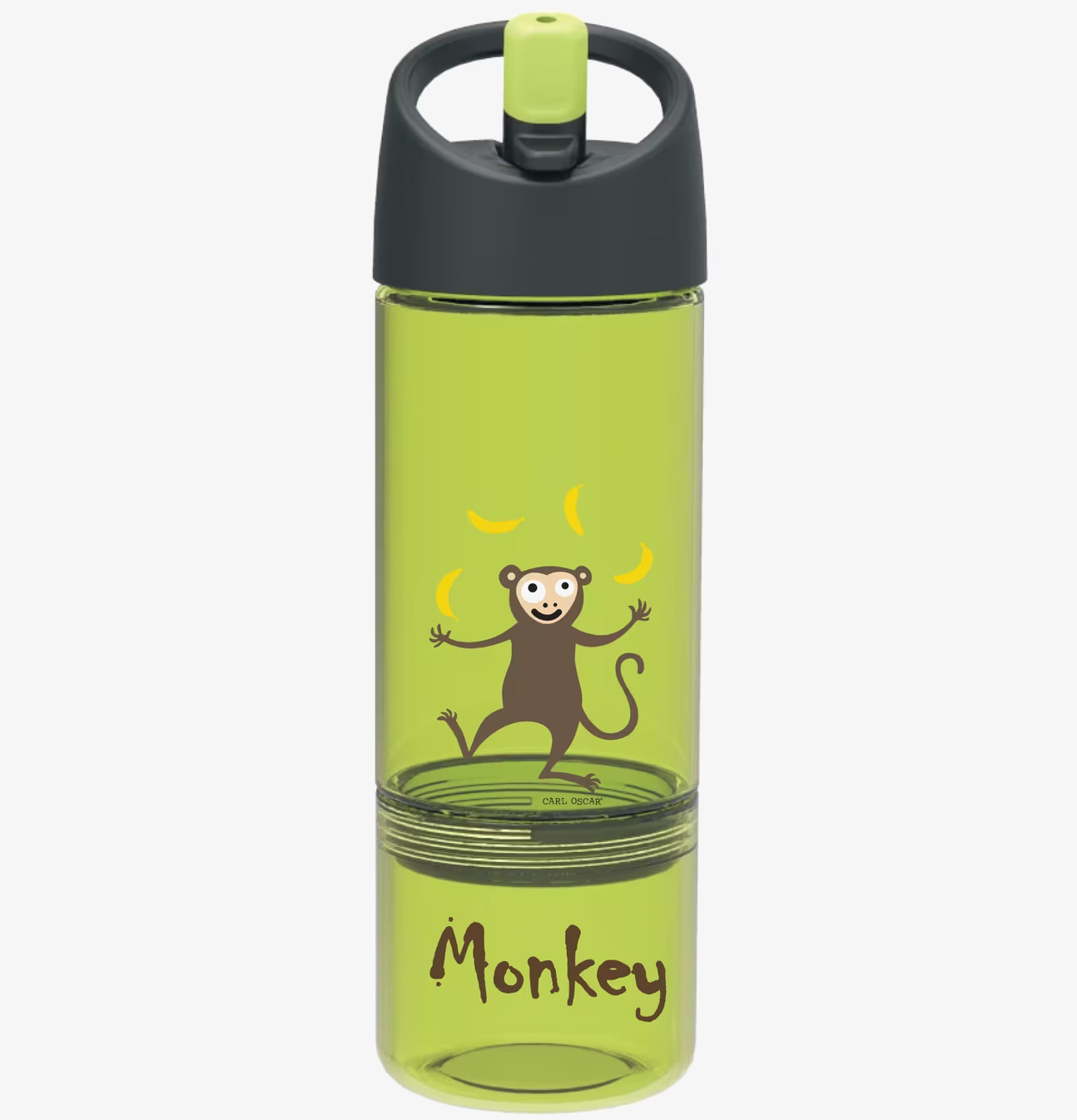 Barnflaska 2 in 1 Lime från Carl Oscar med tecknad apa