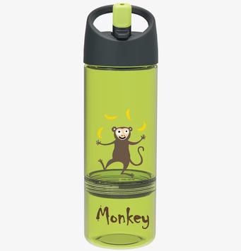 Barnflaska 2 in 1 Lime från Carl Oscar med tecknad apa