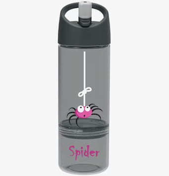 Barnflaska 2 in 1 Grå från Carl Oscar med rosa spindelmotiv