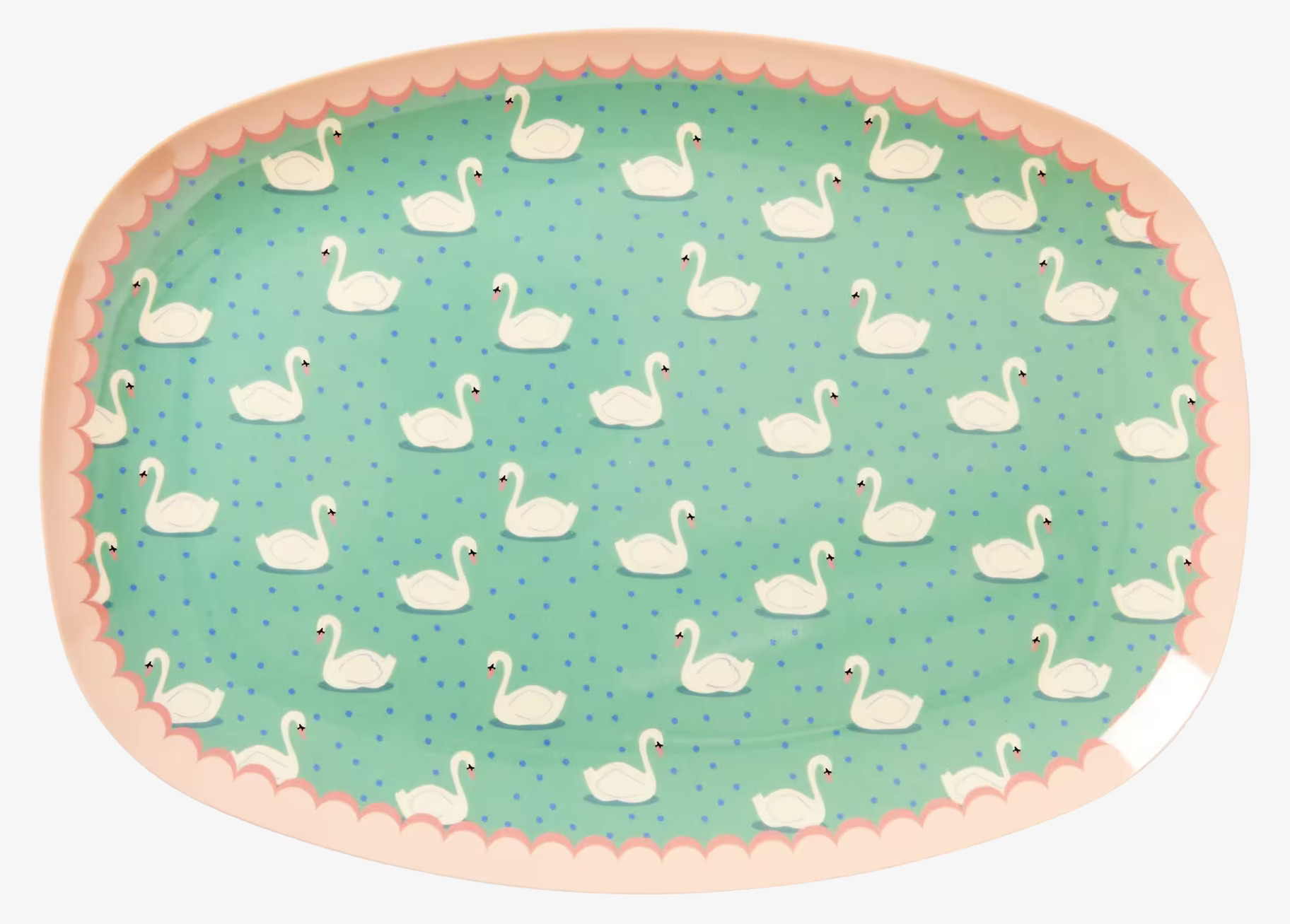 Tallrik Swan Print från Rice med svanmönster och rosa kant