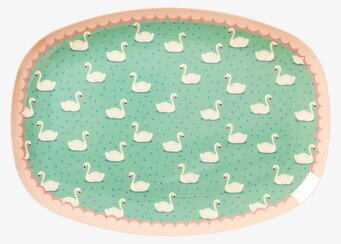 Tallrik Swan Print från Rice med svanmönster och rosa kant