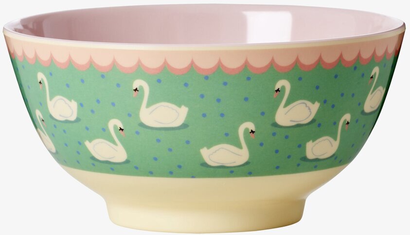 Skål Swan Print från Rice med svanmönster och rosa kant
