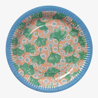 Papperstallrik Leaves & Flower Print från Rice mot vit bakgrund