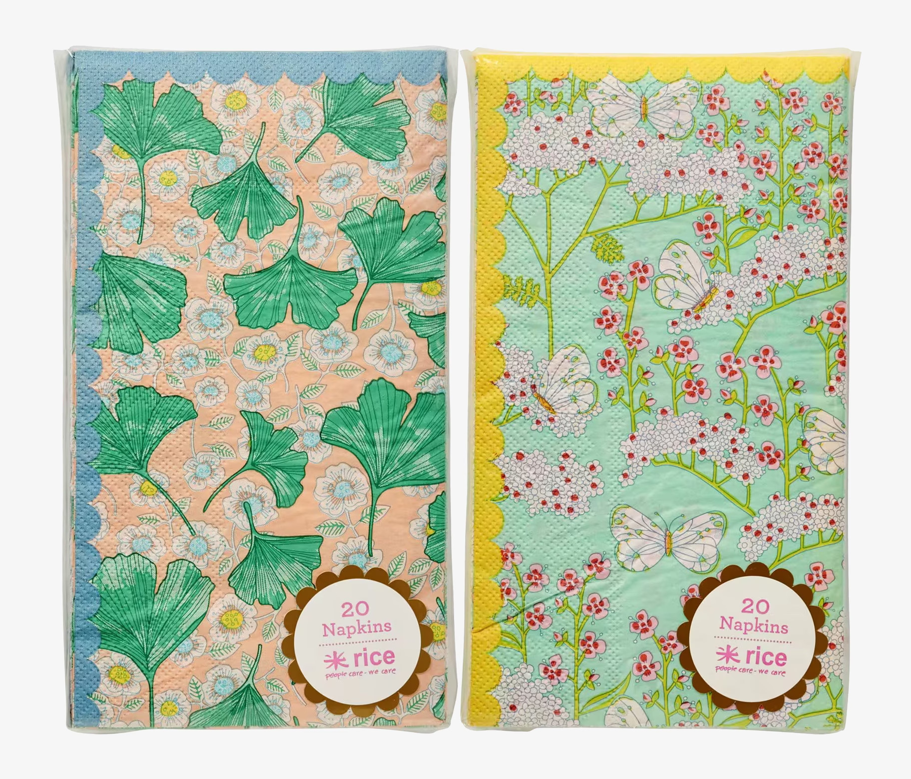 Servetter Leaves & Flower från Rice, två färgstarka mönster