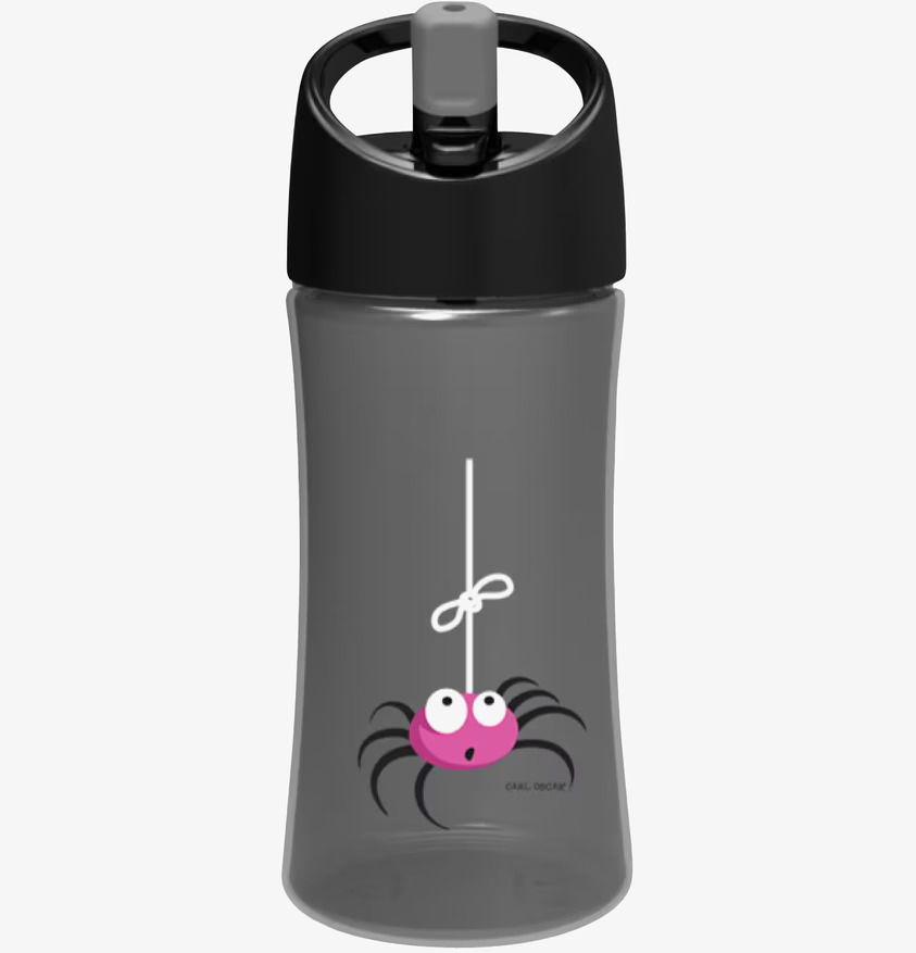 Vattenflaska Grå från Carl Oscar med lekfull spindeldesign