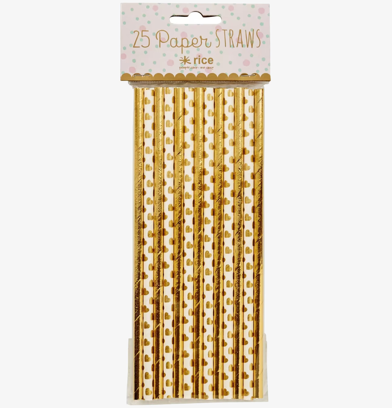 Sugrör Gold Print från Rice med guldfärgade hjärtan