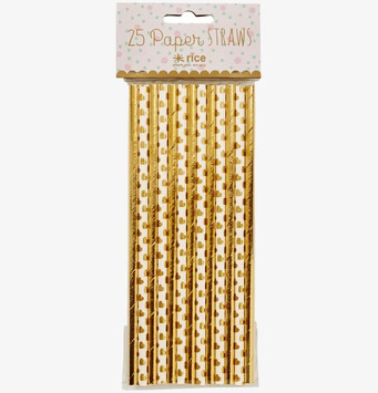 Sugrör Gold Print från Rice med guldfärgade hjärtan