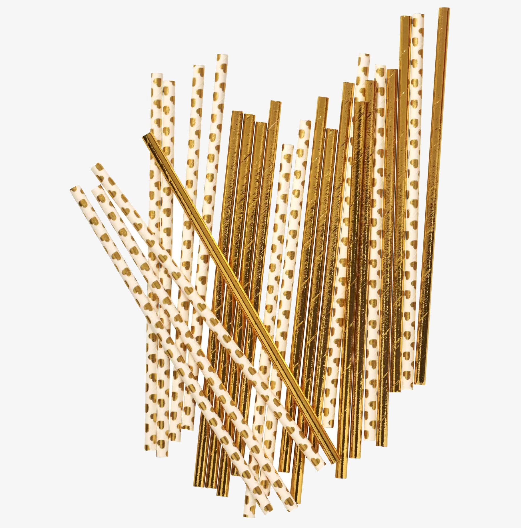 Sugrör Gold Print från Rice med guldglans och hjärtmönster