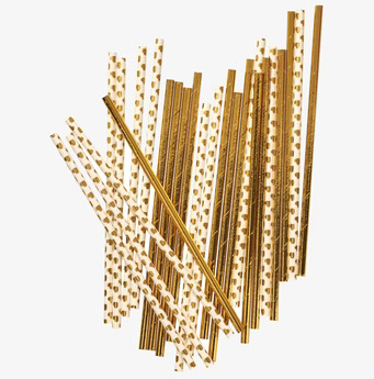 Sugrör Gold Print från Rice med guldglans och hjärtmönster