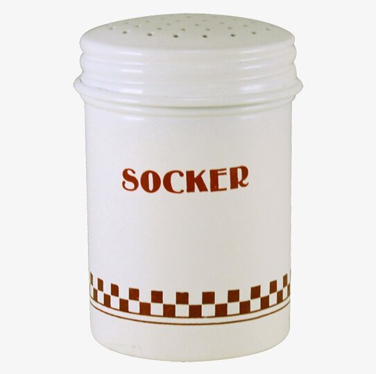 Bild av retro sockerströare i rött och vitt för köket