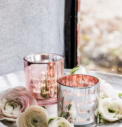 Original Rosé & Silver - Majas Cottage ljuslyktor på bricka