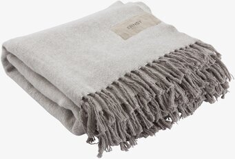 Pläd Bomull Ljusgrå från Ernst med fransar och tygpatch