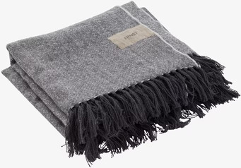 Pläd Bomull Mörkgrå från Ernst med knutna fransar och etikett