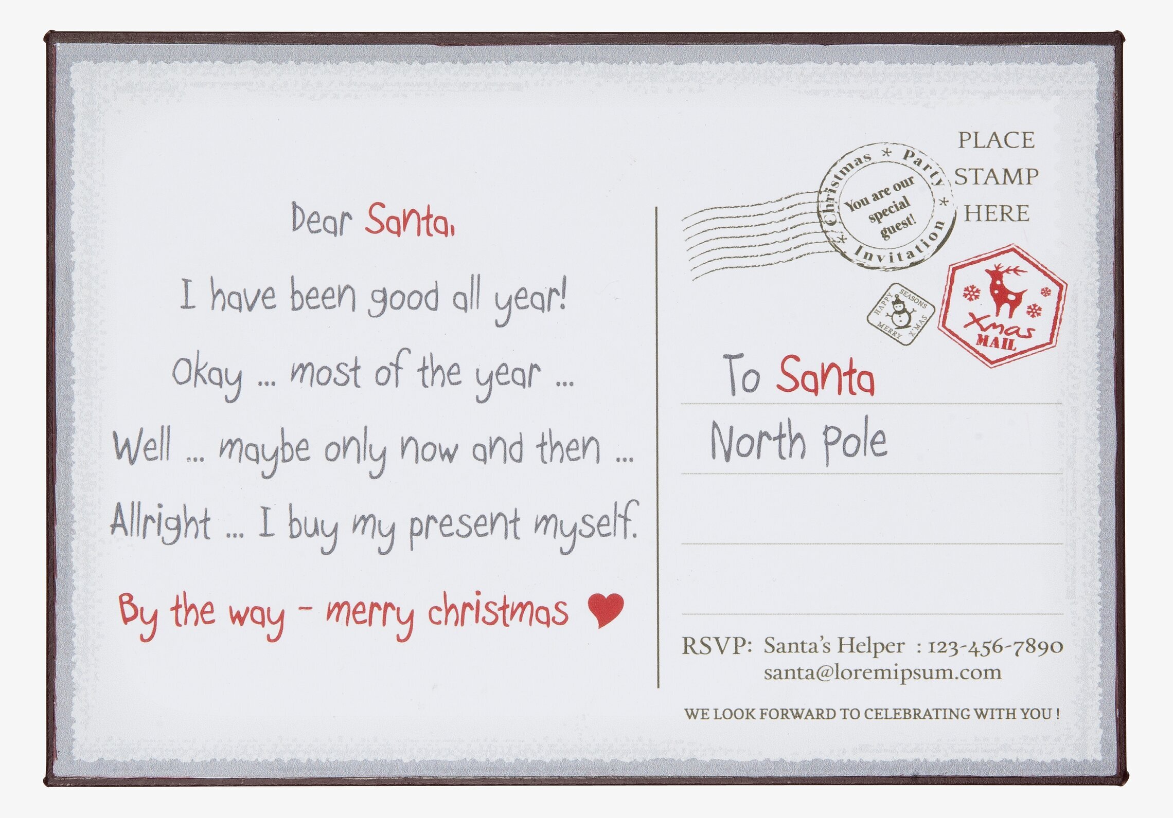 Plåtskylt Dear Santa från IB Laursen med julkortdesign