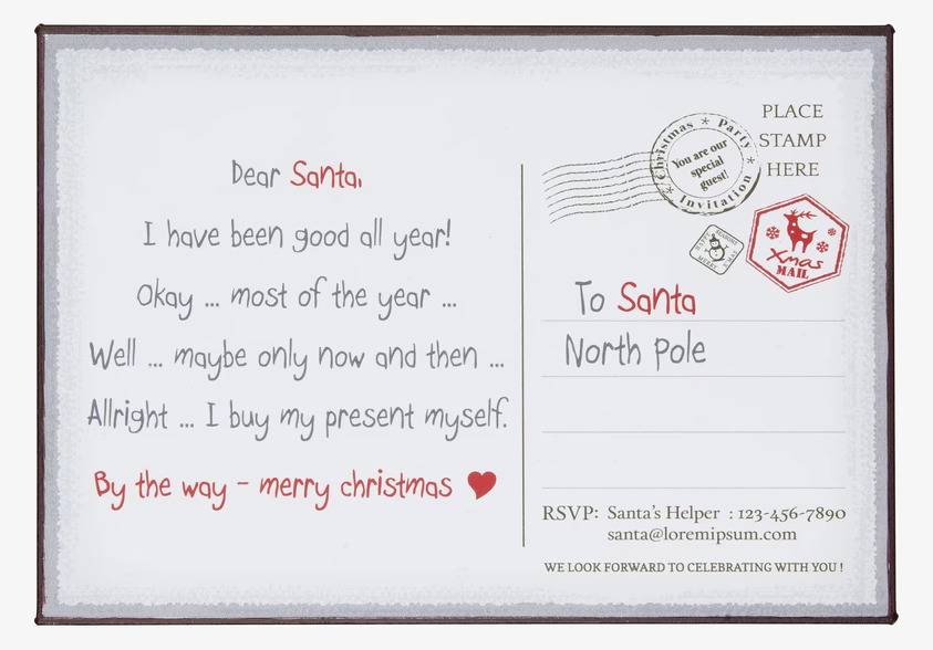 Plåtskylt Dear Santa från IB Laursen med julkortdesign