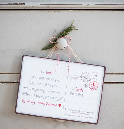 Plåtskylt Dear Santa från IB Laursen med julhälsning