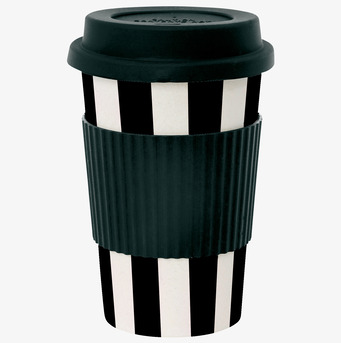 Mugg Take Away Black Stripes från Miss Etoile med lock