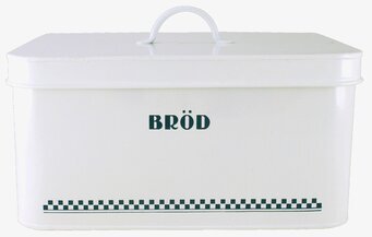 Bild av klassisk vit plåtburk för brödförvaring