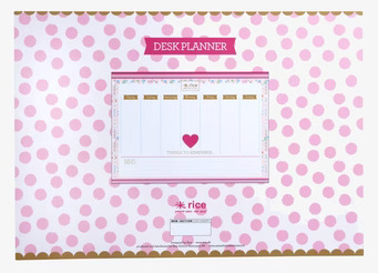 Desk Planner från Rice med rosa prickar och veckostruktur