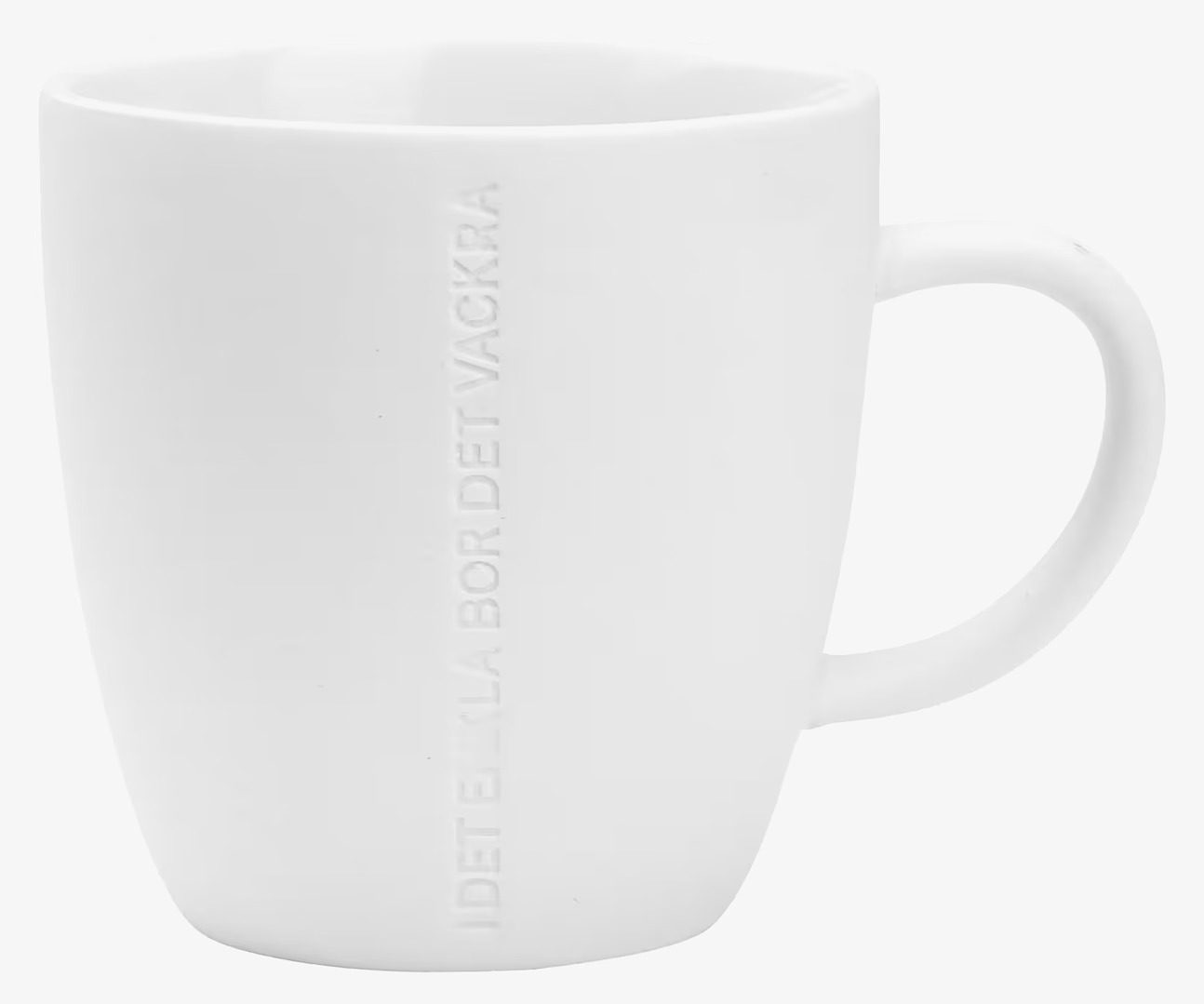Mugg Stengods Vit från Ernst med präglad text och handtag
