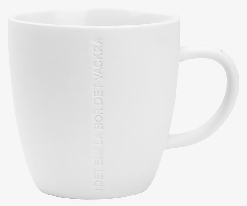 Mugg Stengods Vit från Ernst med präglad text och handtag