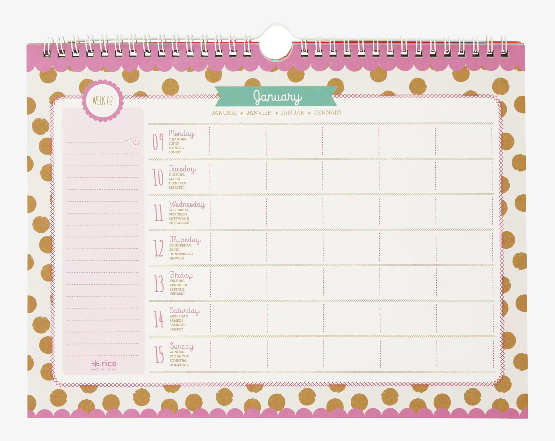 Weekly Planner 2017 från Rice på en neutral bakgrund