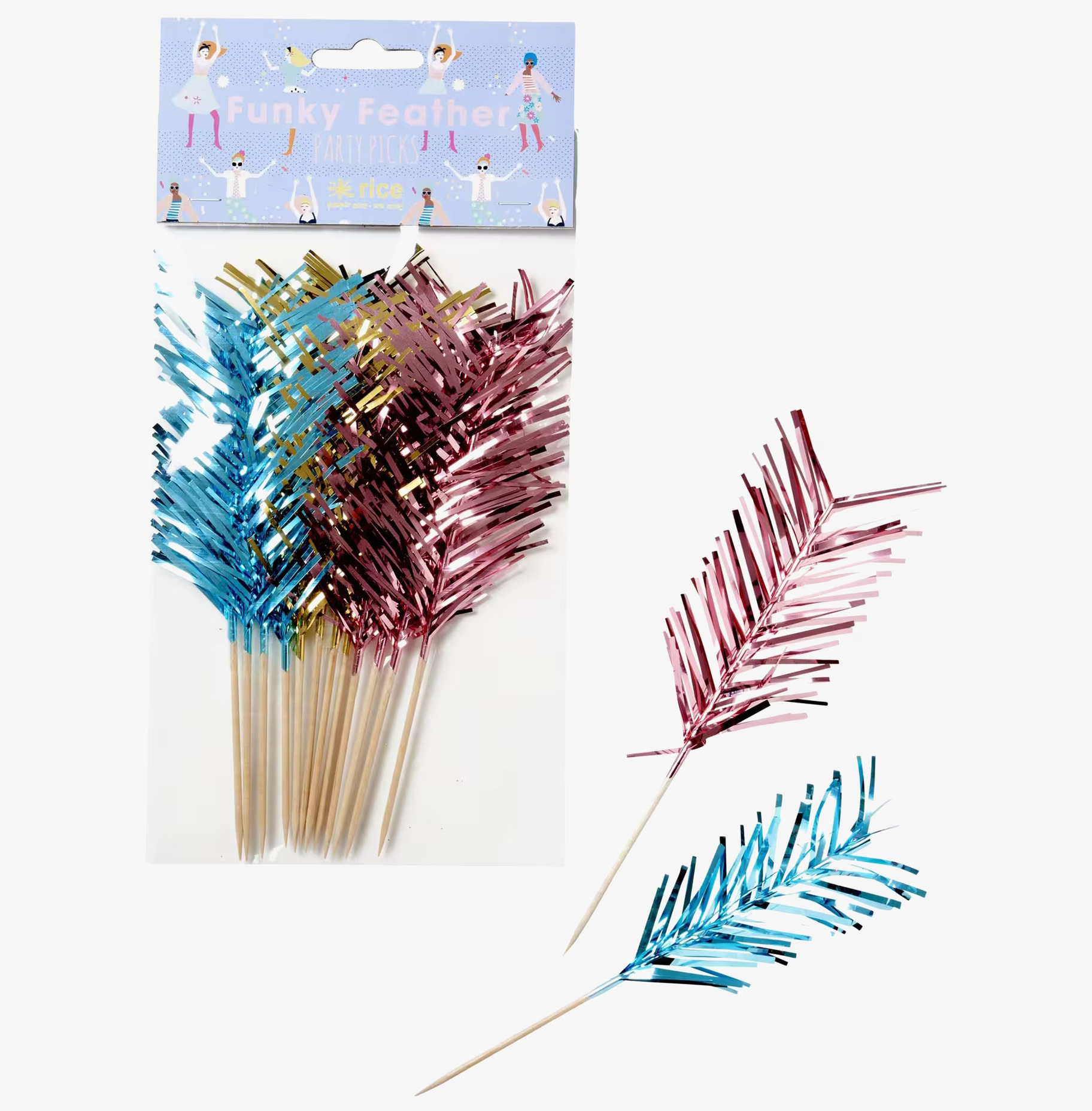Party Sticks Feather från Rice - färgglada festdekorationer