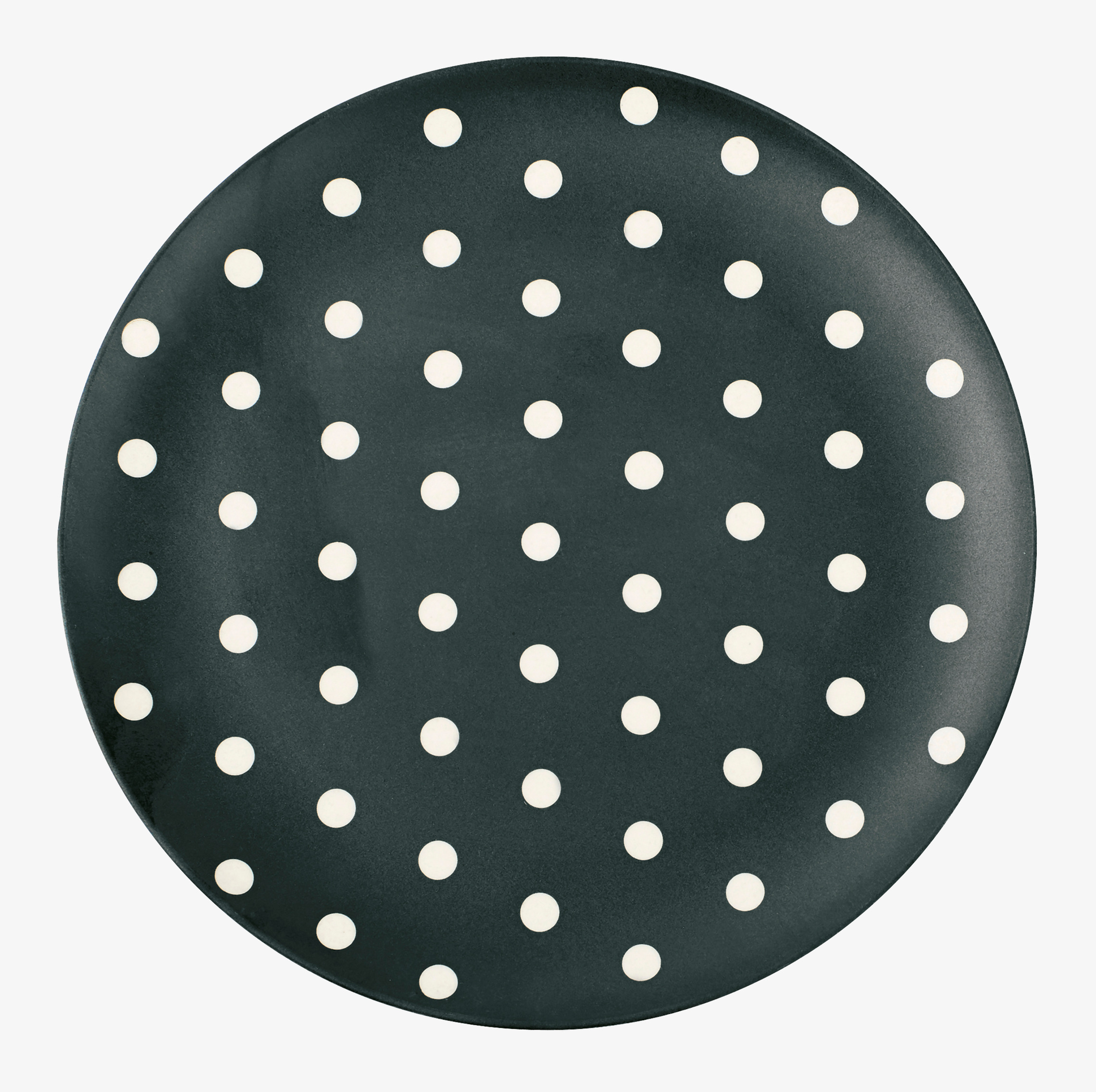 Tallrik Dots från Miss Etoile med svart bas och vita prickar