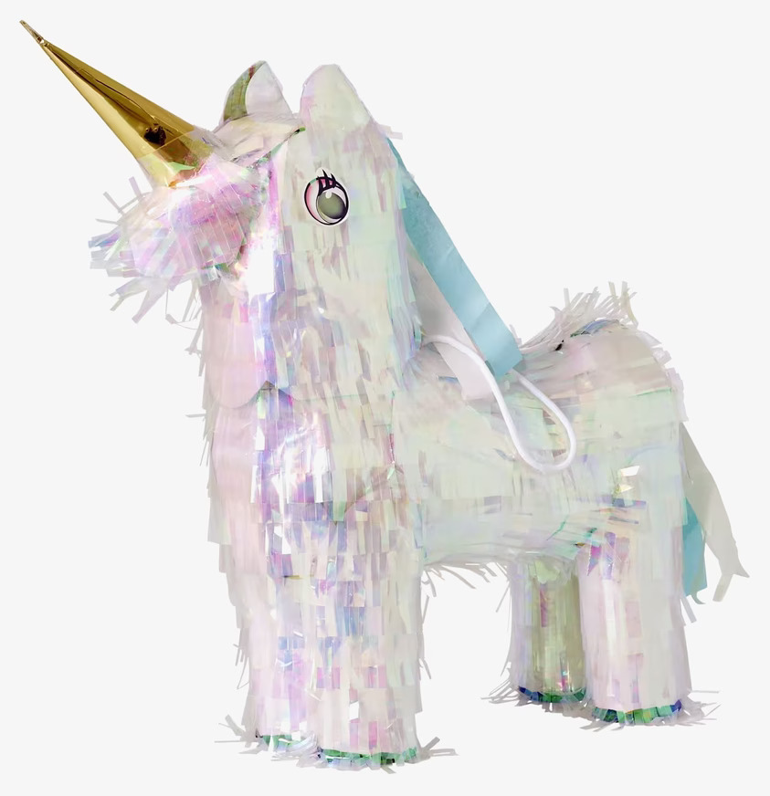 Pinata Enhörning från Rice med holografisk yta och gyllene horn