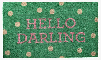 Dörrmatta Hello Darling från Rice med grön och rosa design
