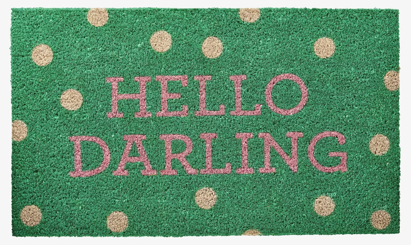 Dörrmatta Hello Darling från Rice med grön och rosa design