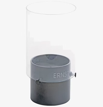 Rund Lykta Låg Grå från Ernst med metallbas och glasöverdel