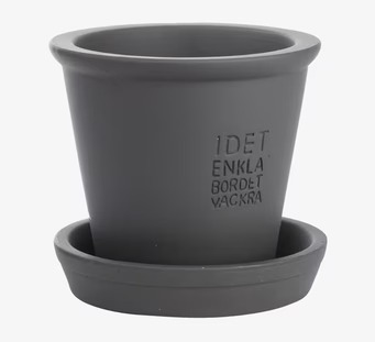 Kruka Inkl Fat Grå Ø25 från Ernst med präglad text och fat