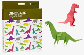 Origami Dinosaurier från Worldwide co färgglada förpackning