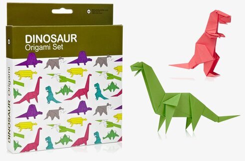 Origami Dinosaurier från Worldwide co färgglada förpackning