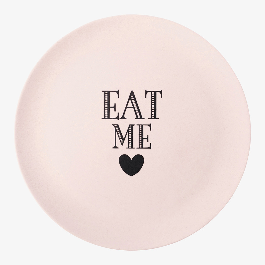 Tallrik Eat Me från Miss Etoile med lekfull design och text