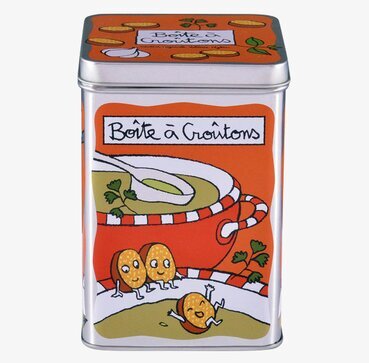 Plåtburk Krutonger från Derriére la porte med färgglad design