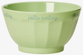 Skål - Hello Darling från Rice i ljusgrönt med blå text