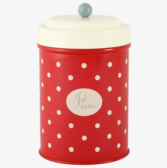 Plåtburk Betty Julgodis från Strömshaga med rödvit design